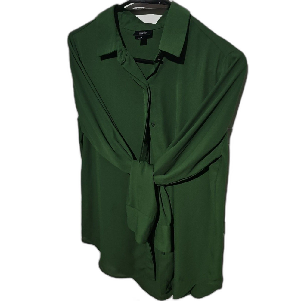Mossimo Forest Green Front Tie Button Down Blouse Shirt XS